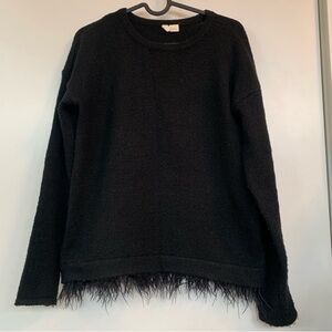 Anthropologie Black Sweater with Feather Trim